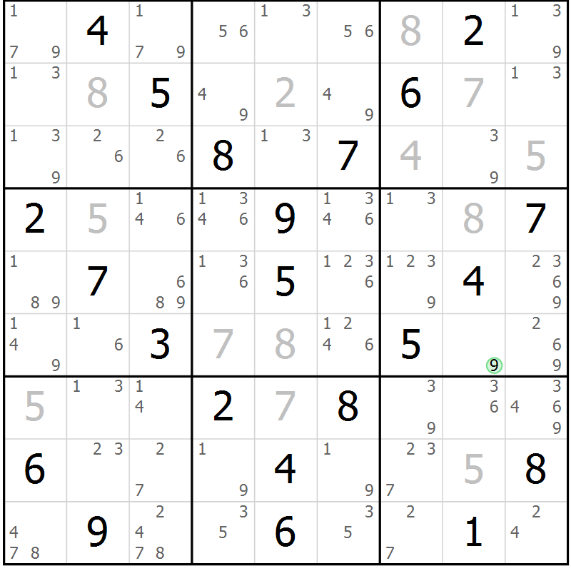 Position des candidats pour la solution de la Gr 17 page 20 du magazine de sudoku Maestro n° 100
