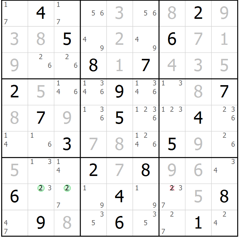 Position des candidats pour la solution de la Gr 17 page 20 du magazine de sudoku Maestro n° 100