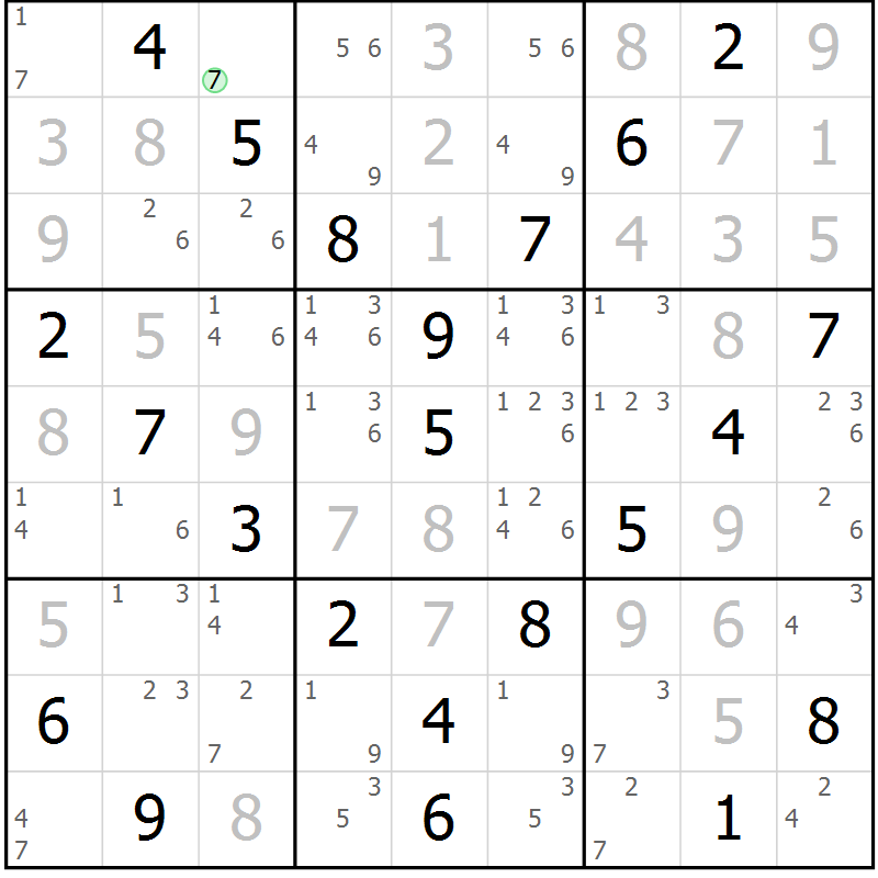 Position des candidats pour la solution de la Gr 17 page 20 du magazine de sudoku Maestro n° 100
