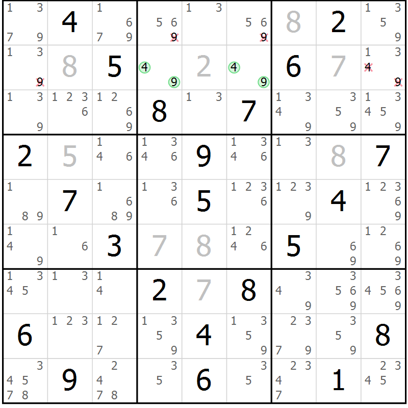 Position des candidats pour la solution de la Gr 17 page 20 du magazine de sudoku Maestro n° 100