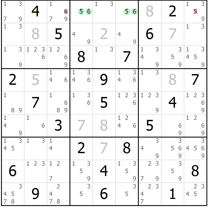 Position des candidats pour la solution de la Gr 17 page 20 du magazine de sudoku Maestro n° 100