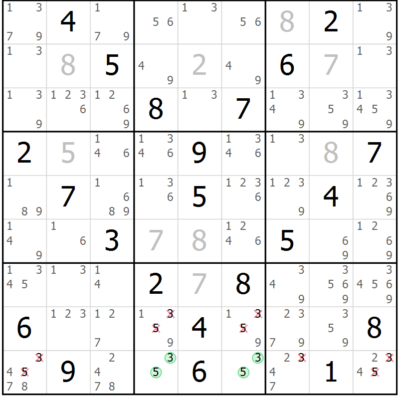 Position des candidats pour la solution de la Gr 17 page 20 du magazine de sudoku Maestro n° 100