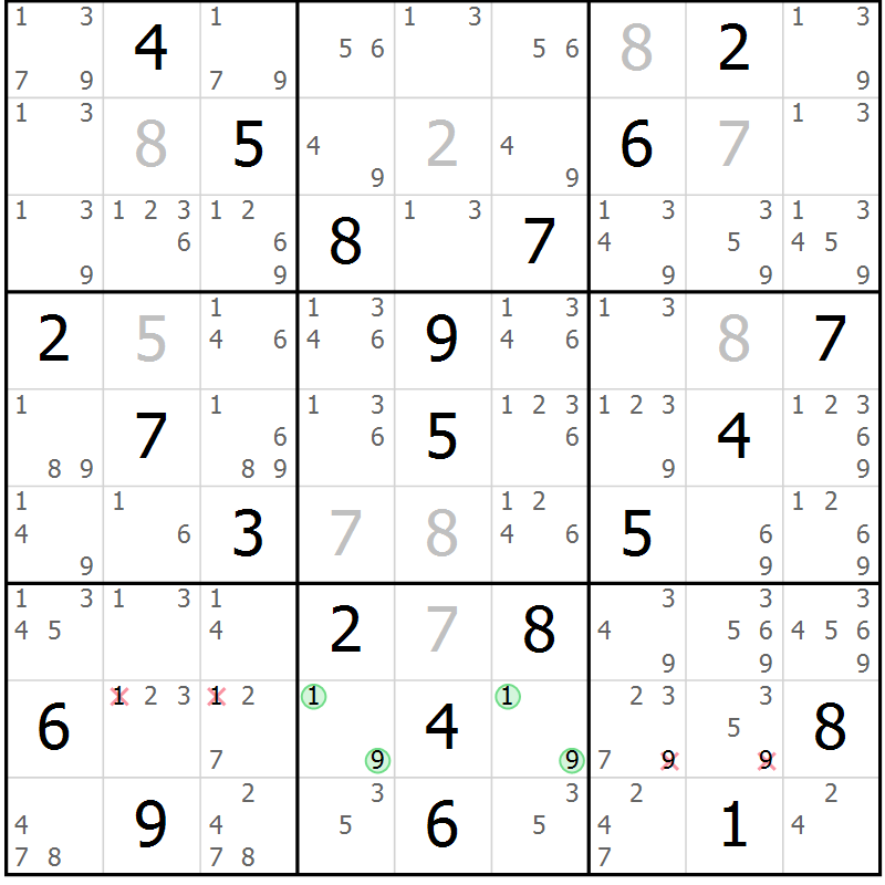 Position des candidats pour la solution de la Gr 17 page 20 du magazine de sudoku Maestro n° 100