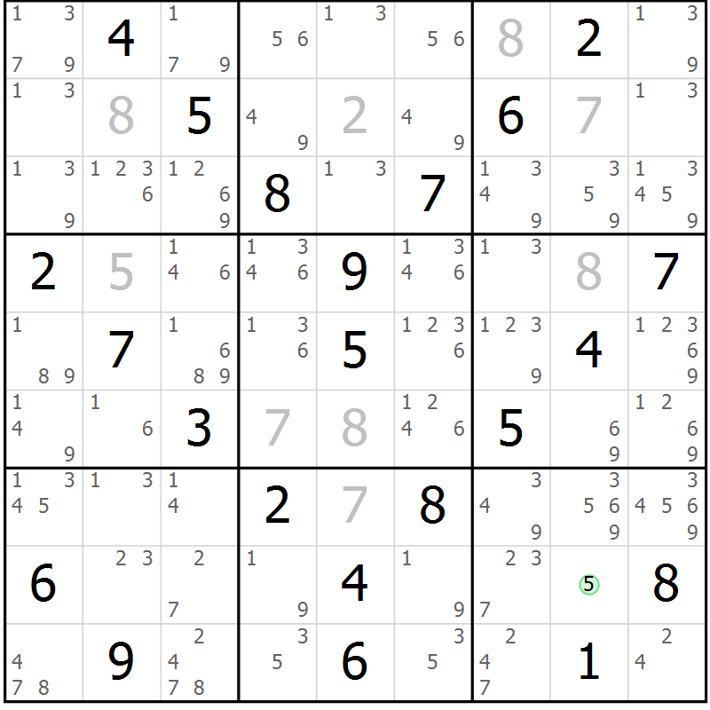 Position des candidats pour la solution de la Gr 17 page 20 du magazine de sudoku Maestro n° 100