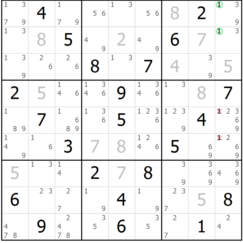 Position des candidats pour la solution de la Gr 17 page 20 du magazine de sudoku Maestro n° 100