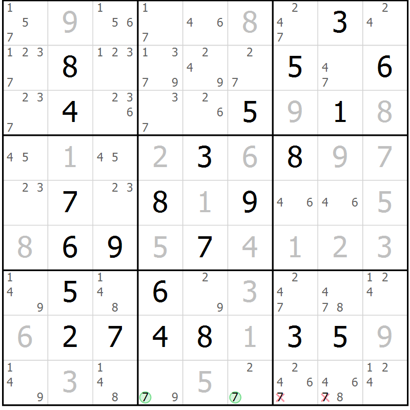 Position des candidats pour la solution de la Gr 18 page 21 du magazine de sudoku Maestro n° 100