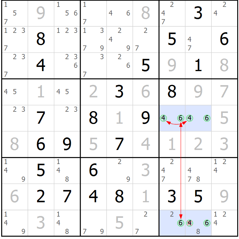 Position des candidats pour la solution de la Gr 18 page 21 du magazine de sudoku Maestro n° 100
