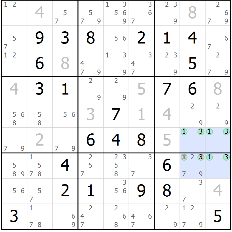 Position des candidats pour la solution de la Gr 19 page 22 du magazine de sudoku Maestro n° 100