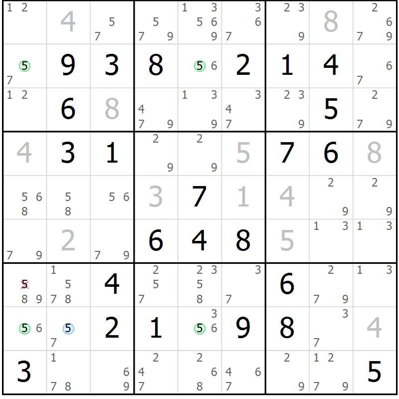 Position des candidats pour la solution de la Gr 19 page 22 du magazine de sudoku Maestro n° 100