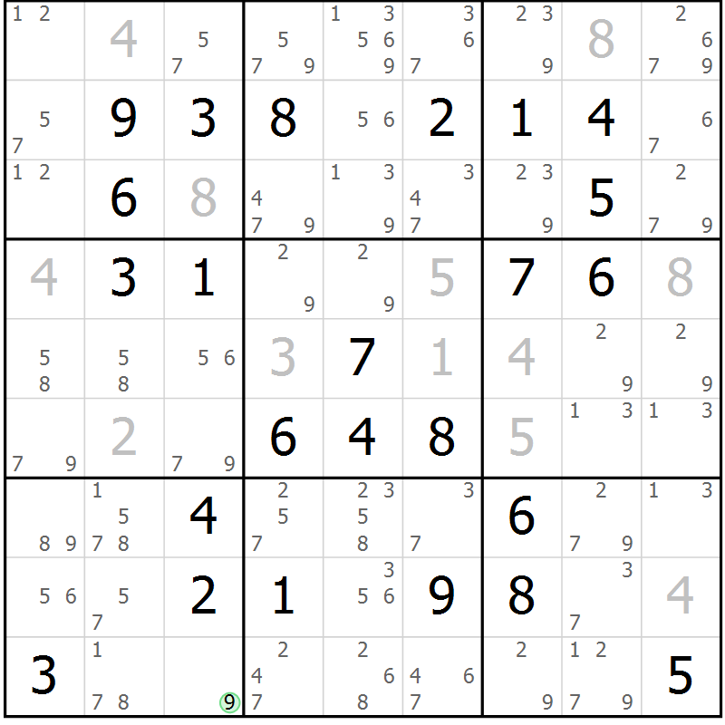 Position des candidats pour la solution de la Gr 19 page 22 du magazine de sudoku Maestro n° 100
