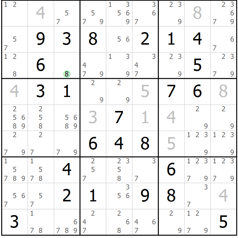 Position des candidats pour la solution de la Gr 19 page 22 du magazine de sudoku Maestro n° 100