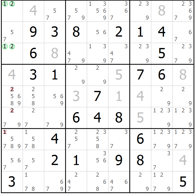 Position des candidats pour la solution de la Gr 19 page 22 du magazine de sudoku Maestro n° 100
