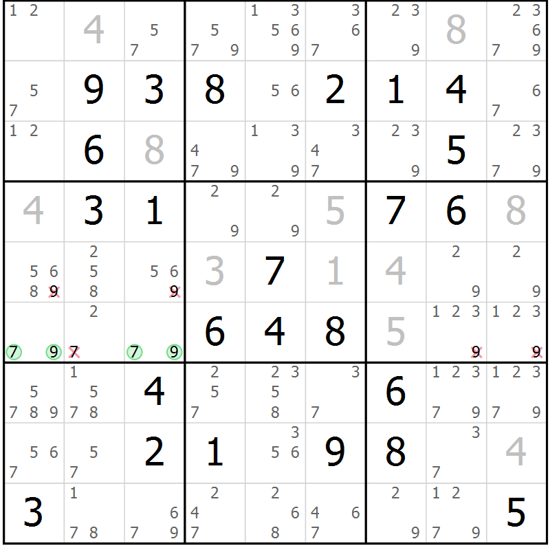 Position des candidats pour la solution de la Gr 19 page 22 du magazine de sudoku Maestro n° 100