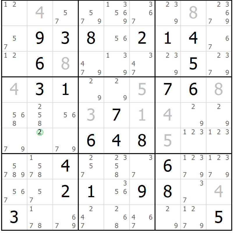 Position des candidats pour la solution de la Gr 19 page 22 du magazine de sudoku Maestro n° 100