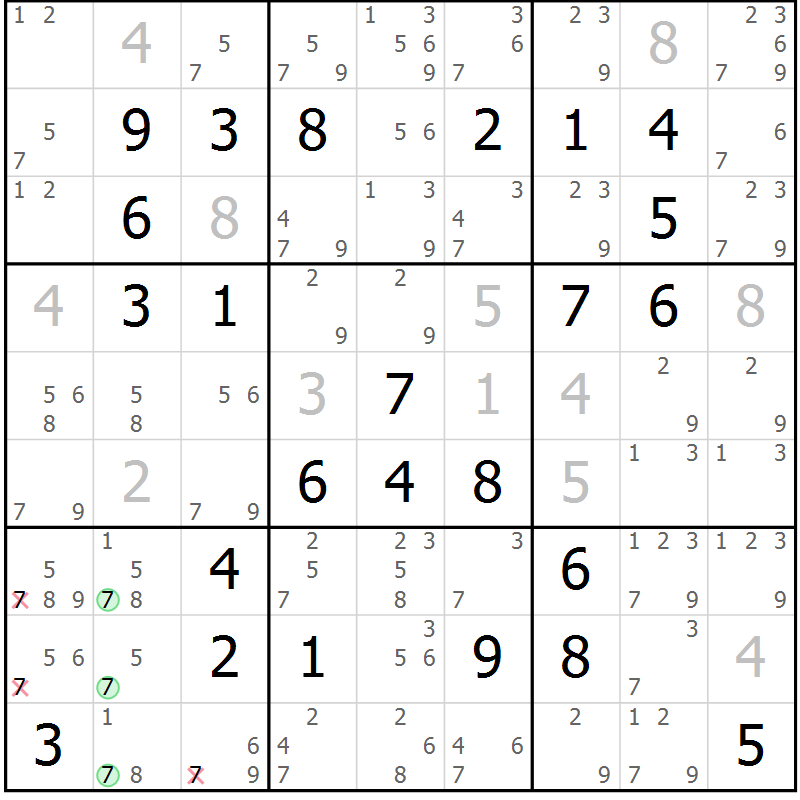 Position des candidats pour la solution de la Gr 19 page 22 du magazine de sudoku Maestro n° 100