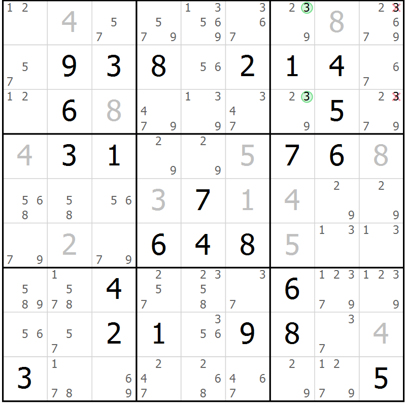Position des candidats pour la solution de la Gr 19 page 22 du magazine de sudoku Maestro n° 100
