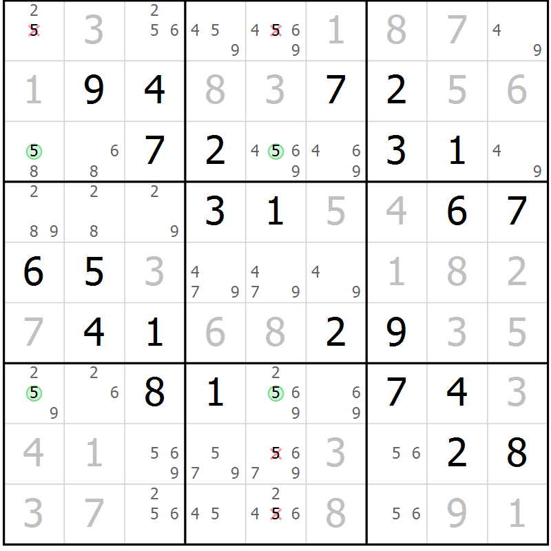 Position des candidats pour la solution de la Gr 2 page 5 du magazine de sudoku Maestro n° 100