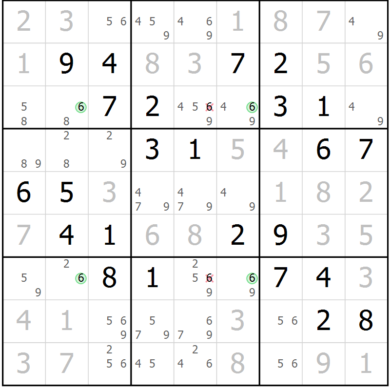 Position des candidats pour la solution de la Gr 2 page 5 du magazine de sudoku Maestro n° 100