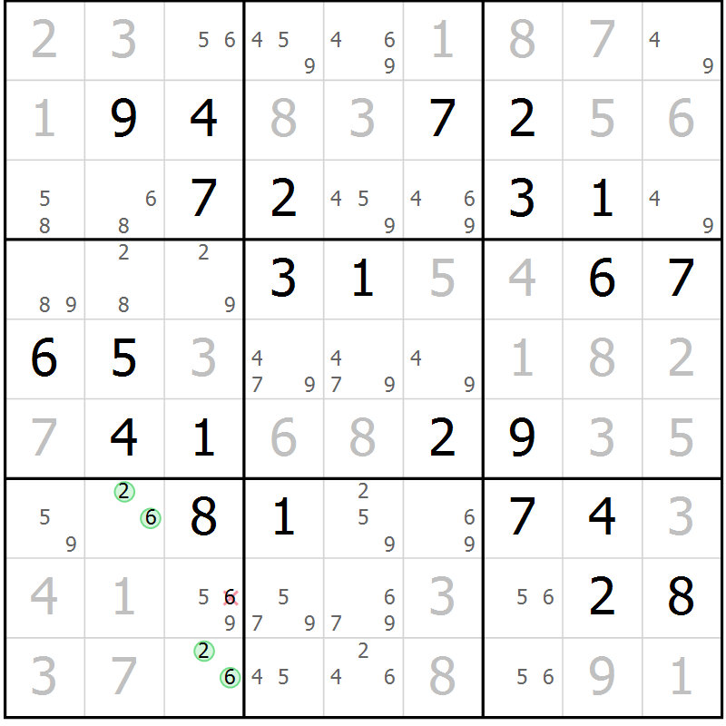 Position des candidats pour la solution de la Gr 2 page 5 du magazine de sudoku Maestro n° 100