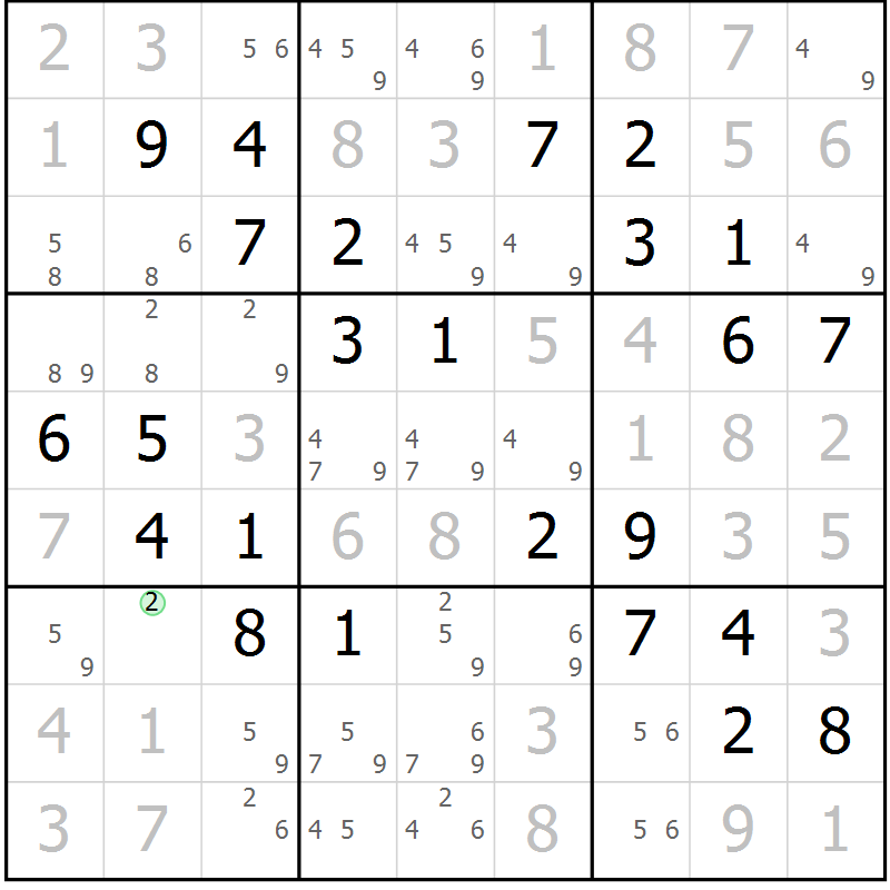 Position des candidats pour la solution de la Gr 2 page 5 du magazine de sudoku Maestro n° 100