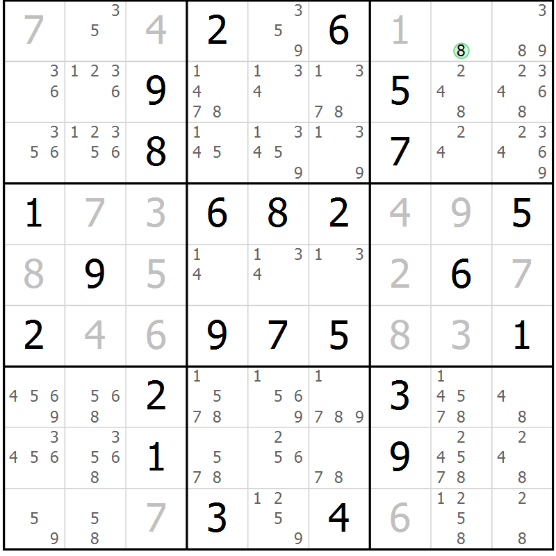 Position des candidats pour la solution de la Gr 20 page 23 du magazine de sudoku Maestro n° 100