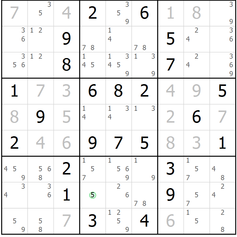Position des candidats pour la solution de la Gr 20 page 23 du magazine de sudoku Maestro n° 100
