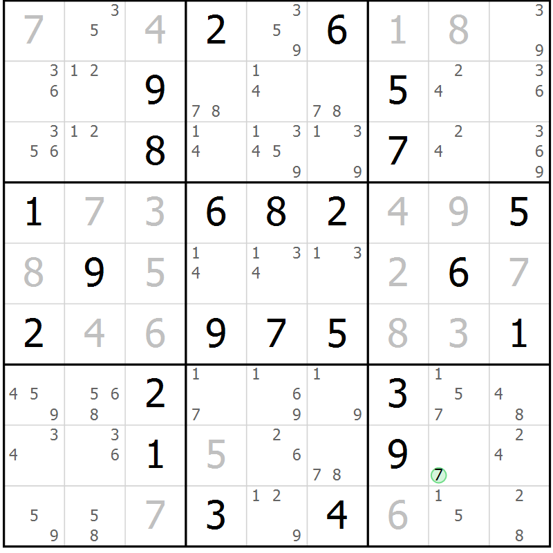 Position des candidats pour la solution de la Gr 20 page 23 du magazine de sudoku Maestro n° 100