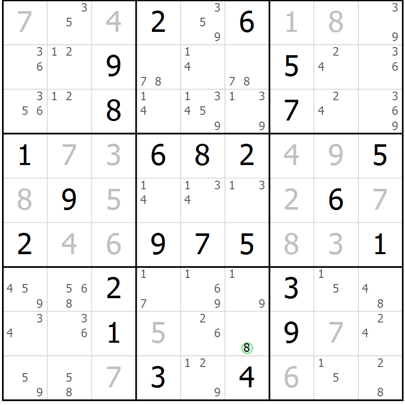 Position des candidats pour la solution de la Gr 20 page 23 du magazine de sudoku Maestro n° 100