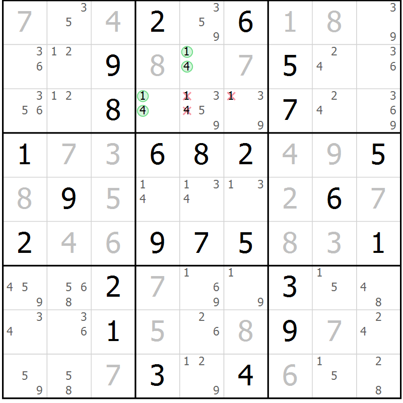 Position des candidats pour la solution de la Gr 20 page 23 du magazine de sudoku Maestro n° 100