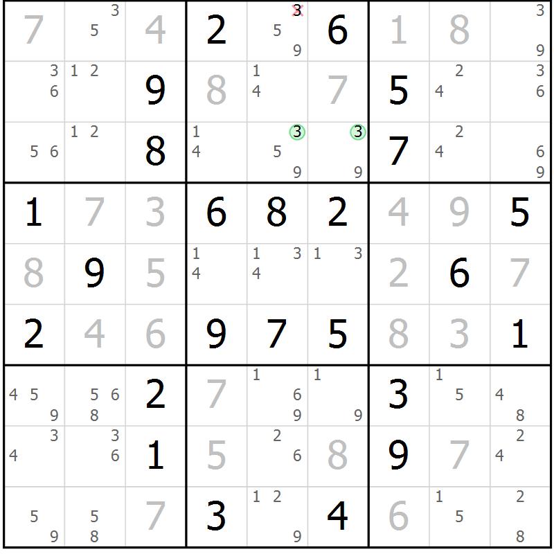 Position des candidats pour la solution de la Gr 20 page 23 du magazine de sudoku Maestro n° 100