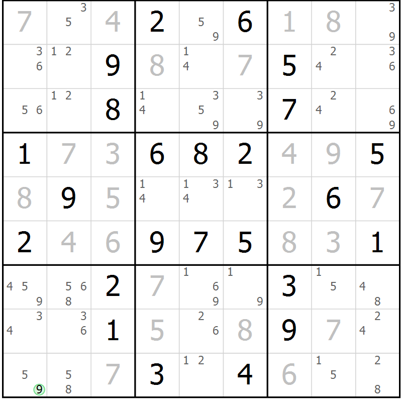 Position des candidats pour la solution de la Gr 20 page 23 du magazine de sudoku Maestro n° 100