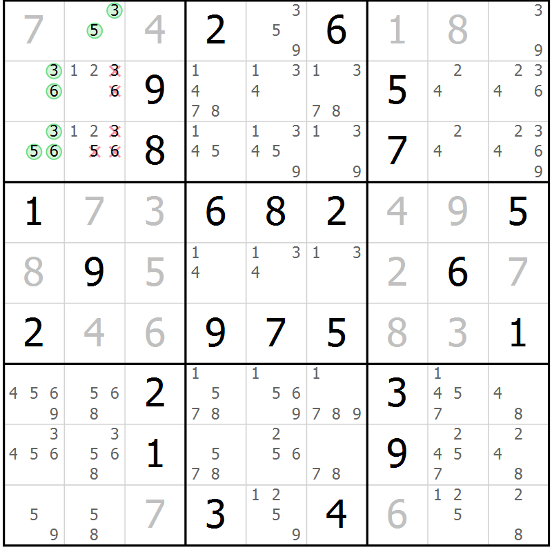 Position des candidats pour la solution de la Gr 20 page 23 du magazine de sudoku Maestro n° 100