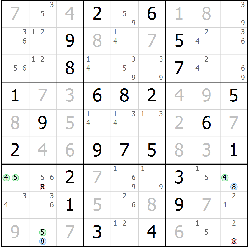 Position des candidats pour la solution de la Gr 20 page 23 du magazine de sudoku Maestro n° 100