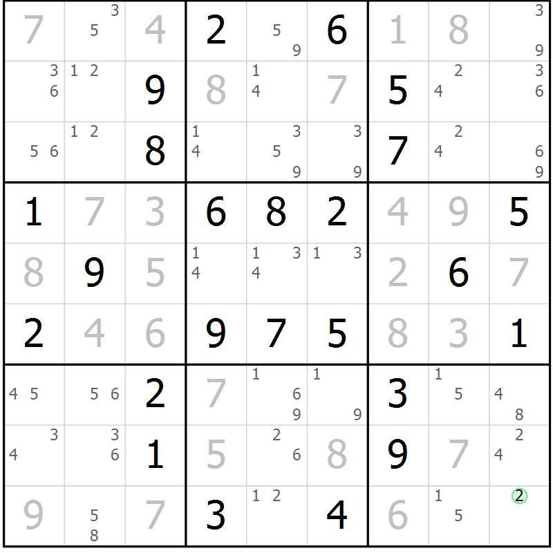 Position des candidats pour la solution de la Gr 20 page 23 du magazine de sudoku Maestro n° 100
