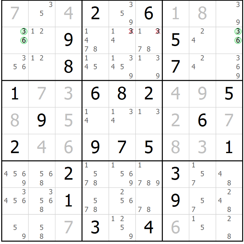 Position des candidats pour la solution de la Gr 20 page 23 du magazine de sudoku Maestro n° 100