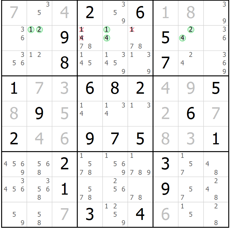 Position des candidats pour la solution de la Gr 20 page 23 du magazine de sudoku Maestro n° 100