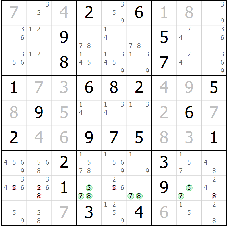 Position des candidats pour la solution de la Gr 20 page 23 du magazine de sudoku Maestro n° 100