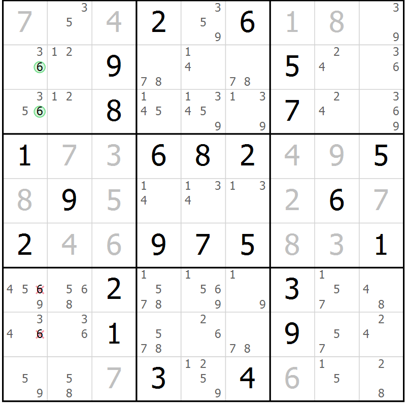 Position des candidats pour la solution de la Gr 20 page 23 du magazine de sudoku Maestro n° 100