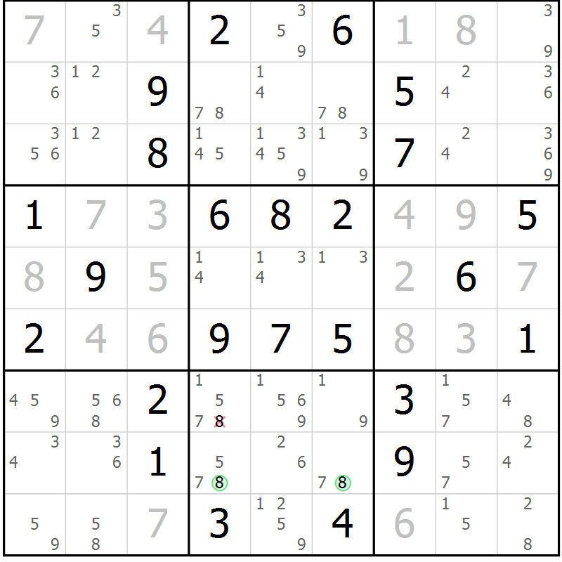 Position des candidats pour la solution de la Gr 20 page 23 du magazine de sudoku Maestro n° 100