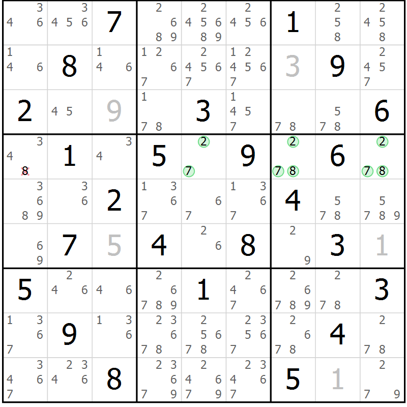 Position des candidats pour la solution de la Gr 21 page 24 du magazine de sudoku Maestro n° 100