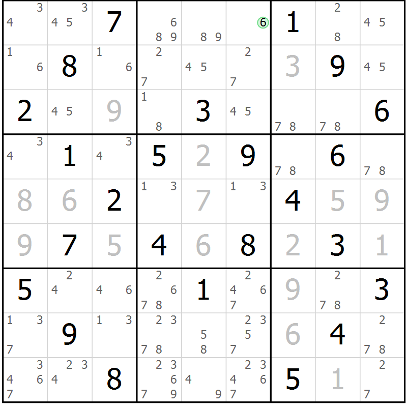Position des candidats pour la solution de la Gr 21 page 24 du magazine de sudoku Maestro n° 100