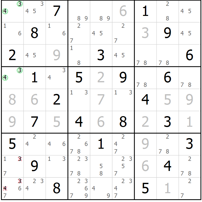 Position des candidats pour la solution de la Gr 21 page 24 du magazine de sudoku Maestro n° 100