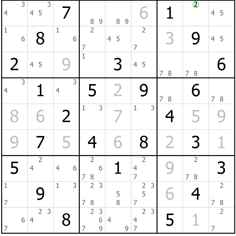 Position des candidats pour la solution de la Gr 21 page 24 du magazine de sudoku Maestro n° 100
