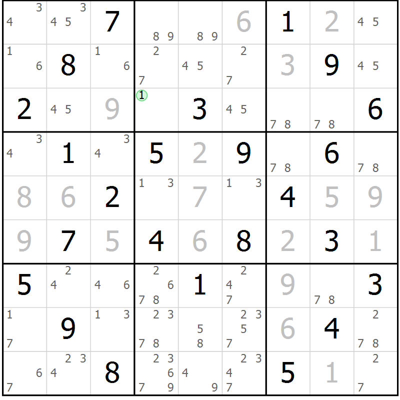 Position des candidats pour la solution de la Gr 21 page 24 du magazine de sudoku Maestro n° 100
