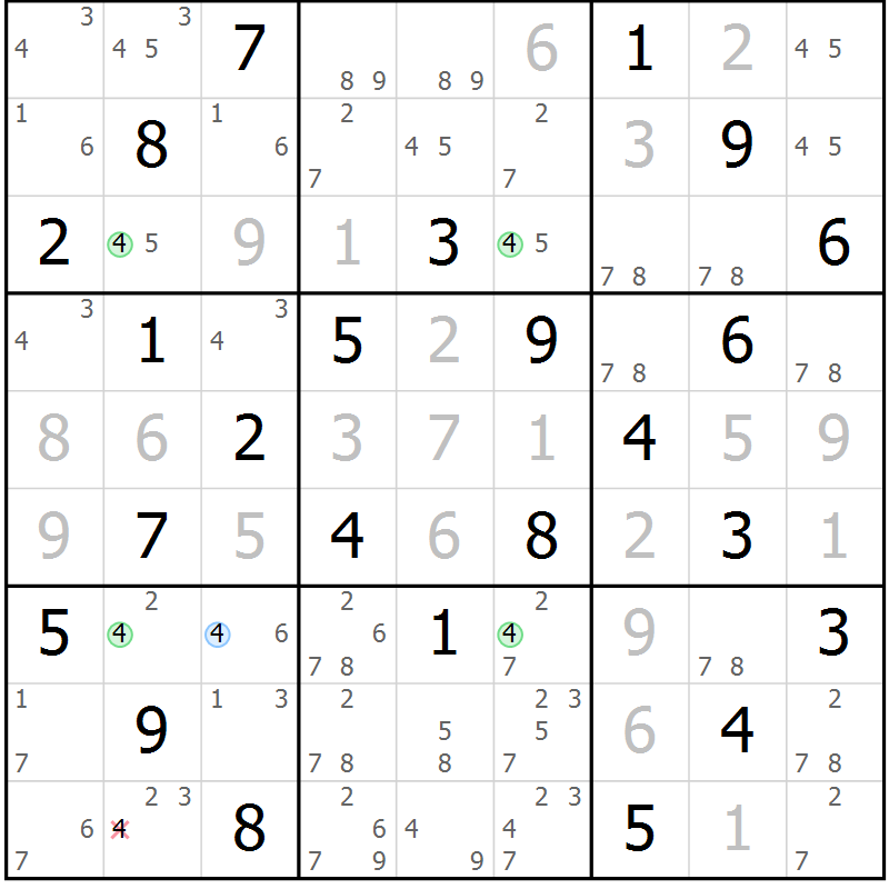 Position des candidats pour la solution de la Gr 21 page 24 du magazine de sudoku Maestro n° 100