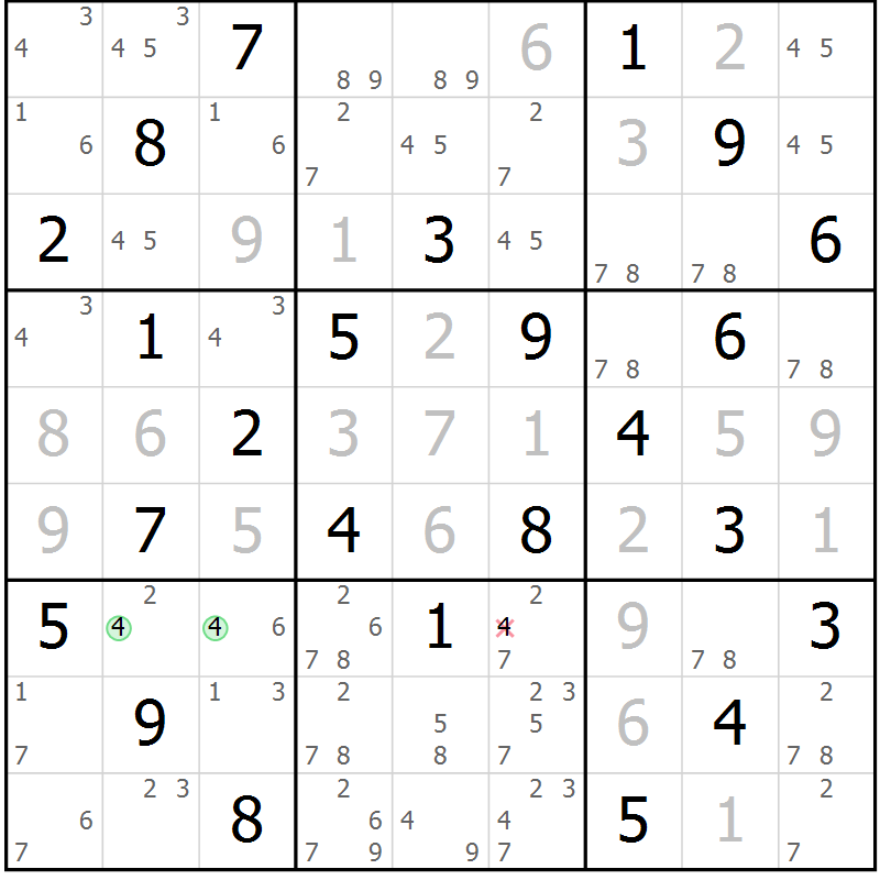 Position des candidats pour la solution de la Gr 21 page 24 du magazine de sudoku Maestro n° 100