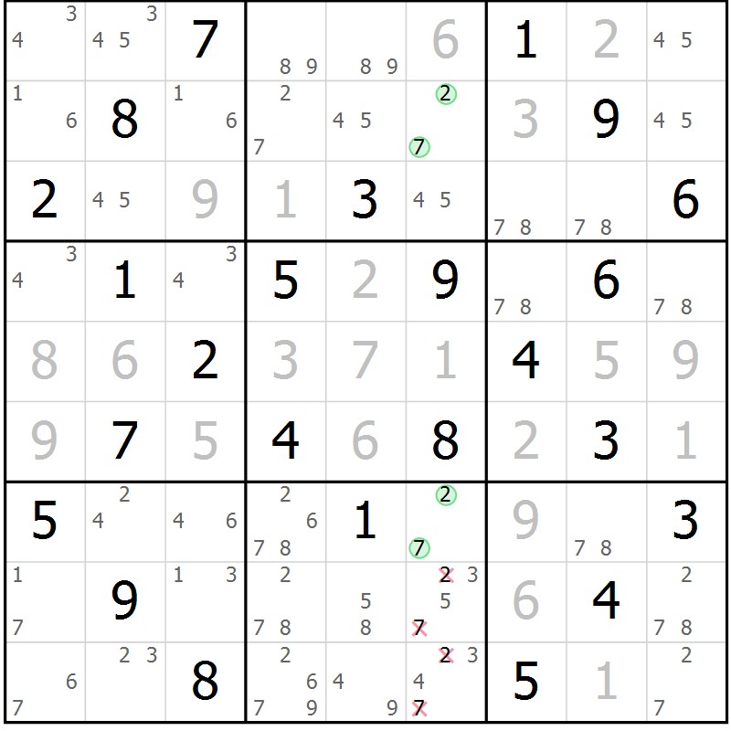 Position des candidats pour la solution de la Gr 21 page 24 du magazine de sudoku Maestro n° 100