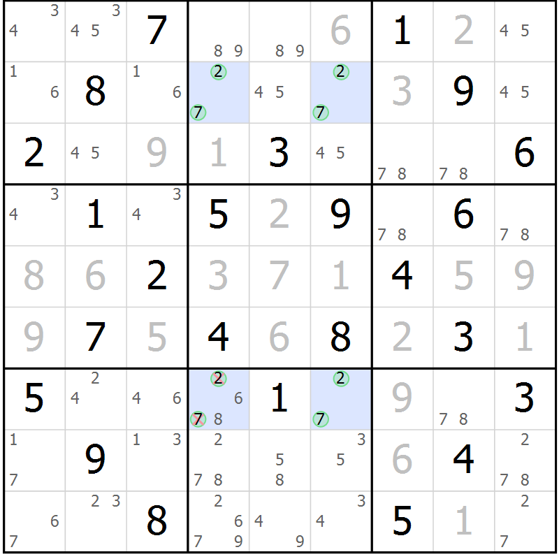 Position des candidats pour la solution de la Gr 21 page 24 du magazine de sudoku Maestro n° 100