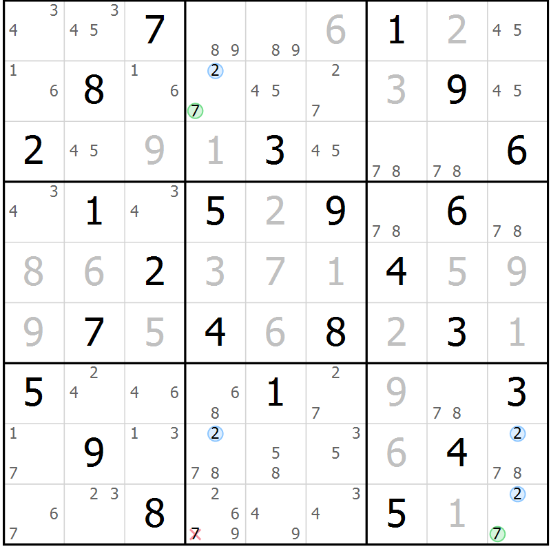 Position des candidats pour la solution de la Gr 21 page 24 du magazine de sudoku Maestro n° 100