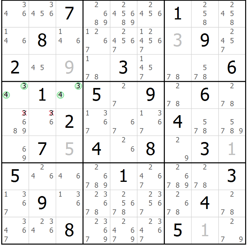 Position des candidats pour la solution de la Gr 21 page 24 du magazine de sudoku Maestro n° 100